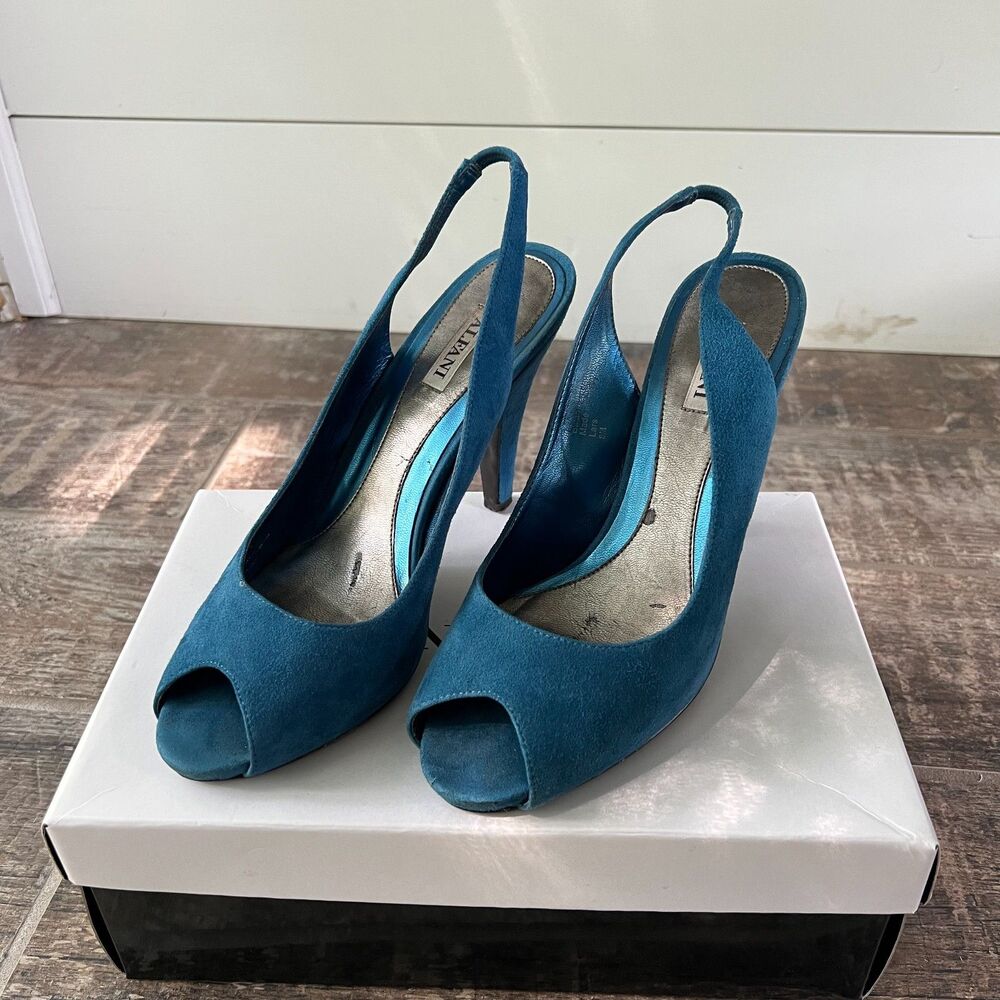 Alfani Lars Blue Lapis Suede Peep Toe 4 Inch Heels US 8